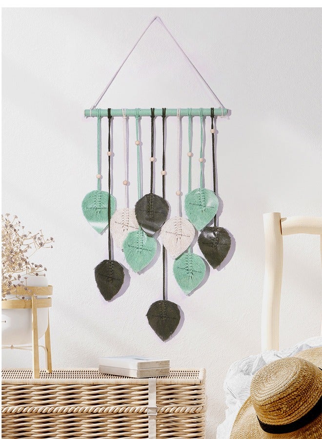 Macrame Wall Hanging Leaves, Bohemian Wall Hanging Woven Tapestry, Large Chic Woven Leaf Tassels Handmade Woven Wall Art for Bedroom Living Room Apartment Gallery Home Green - Image 5